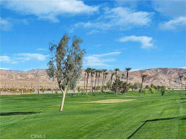 view of property's community with a mountain view and a yard