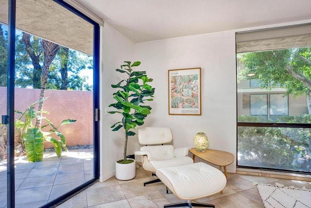 sitting room with expansive windows