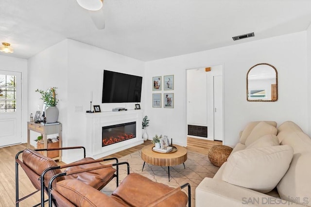 living room with light wood-type flooring