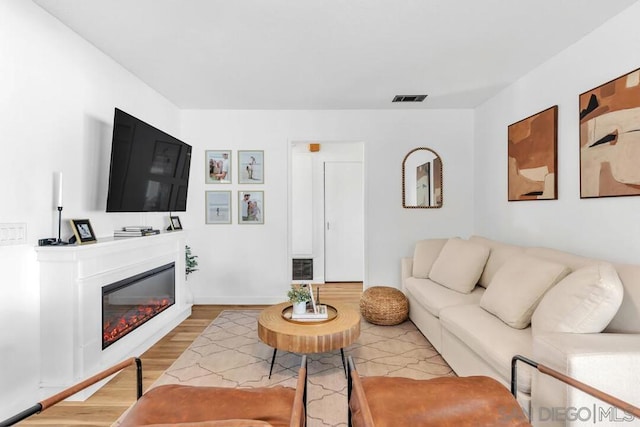 living room with light wood-type flooring