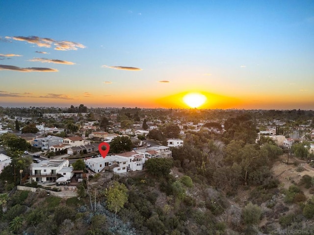 view of aerial view at dusk