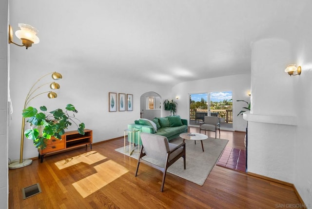 living room with hardwood / wood-style flooring