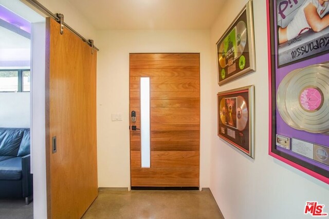 hallway with a barn door