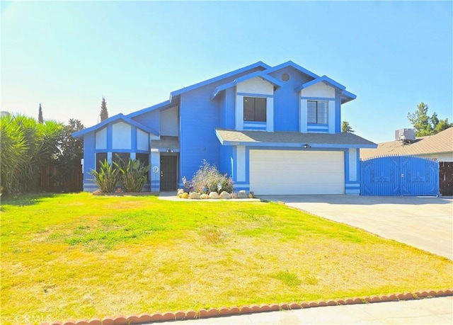 view of front property featuring a front lawn and a garage