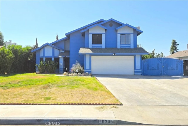 view of front of home featuring a garage and a front lawn