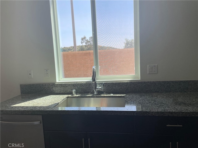 kitchen featuring sink, stone countertops, and dishwasher