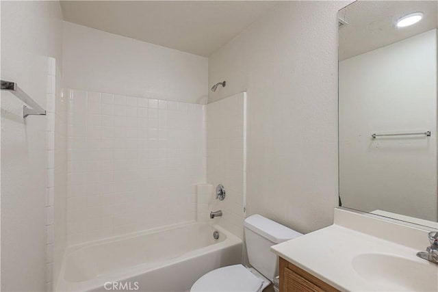 full bathroom with shower / bathtub combination, toilet, and vanity