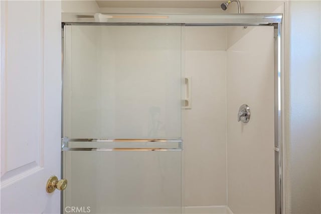 bathroom featuring a shower with shower door