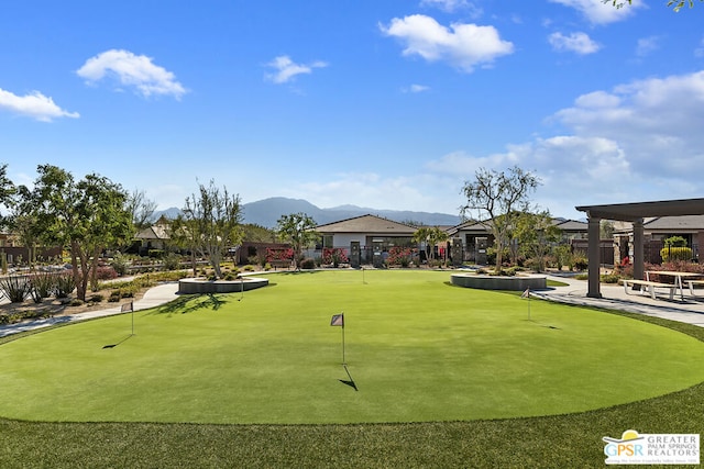 view of community featuring a mountain view