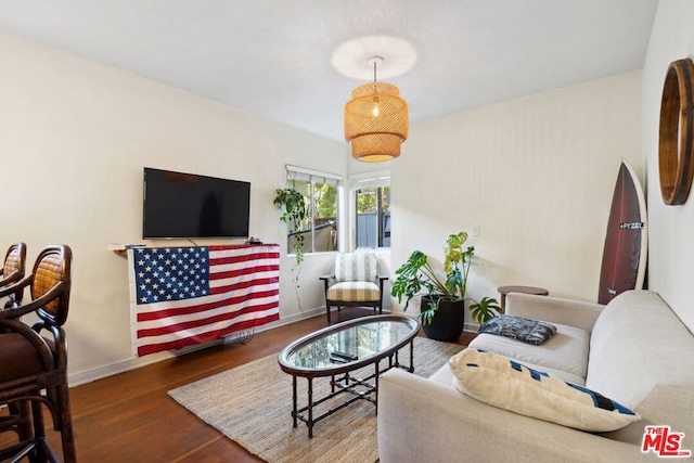 living room featuring dark wood-type flooring