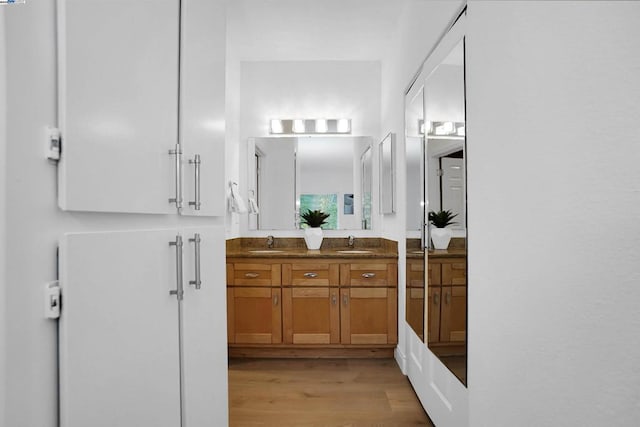 bathroom featuring hardwood / wood-style flooring and vanity