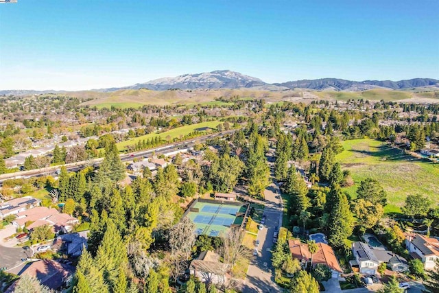 bird's eye view with a mountain view