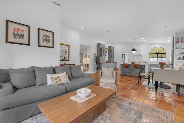 living room with light tile patterned floors