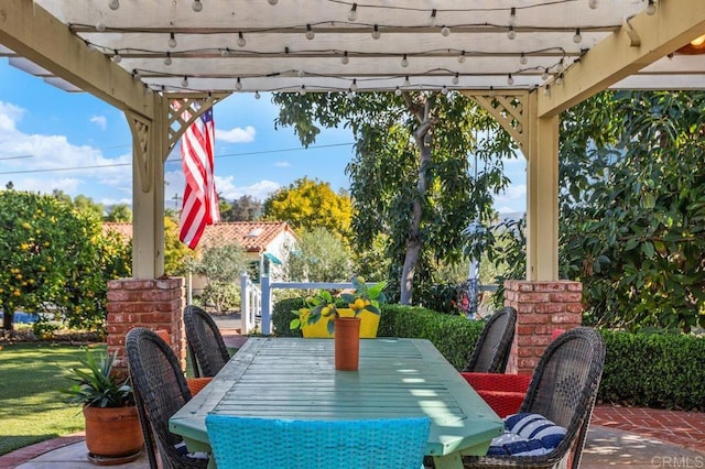 view of patio featuring a pergola