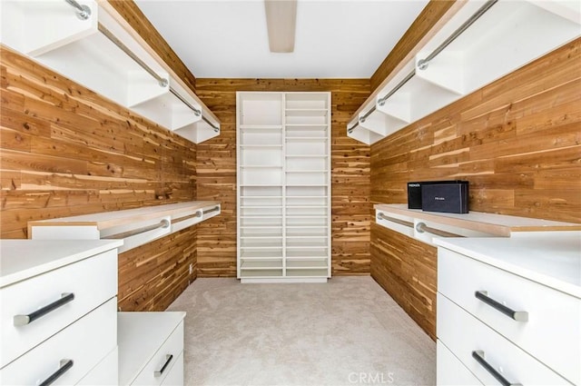 spacious closet featuring light carpet