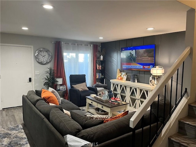 living room with hardwood / wood-style flooring