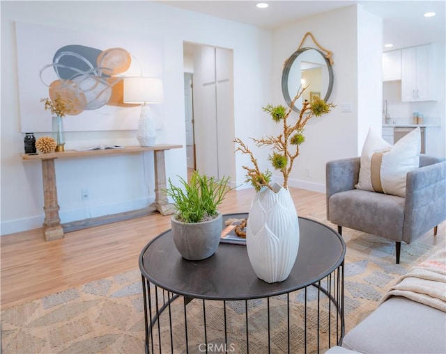 living room with light hardwood / wood-style flooring