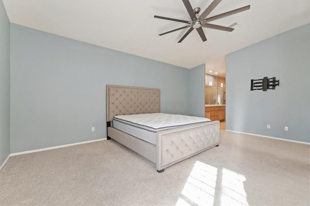 bedroom featuring light carpet, baseboards, and visible vents