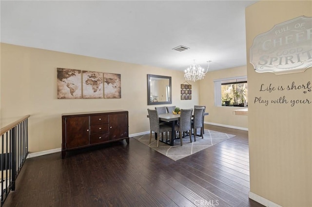 dining room featuring dark hardwood / wood-style flooring and an inviting chandelier