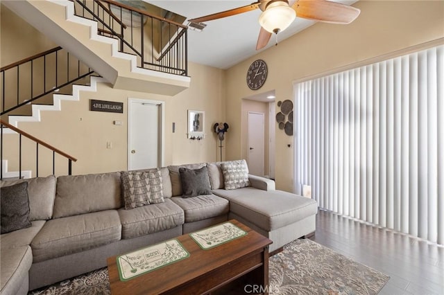 living room with ceiling fan