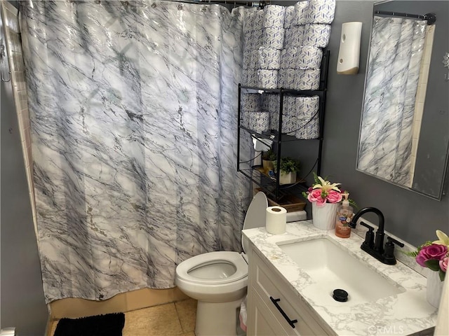 bathroom with tile patterned floors, toilet, and vanity