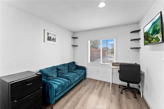 home office featuring light hardwood / wood-style flooring