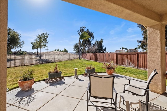 view of patio / terrace with a fenced backyard and outdoor dining space