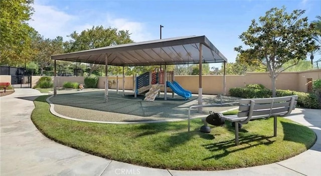 community jungle gym with fence