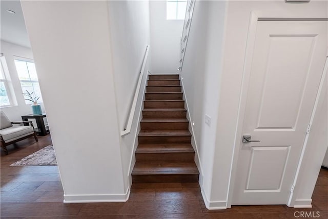 staircase featuring hardwood / wood-style floors