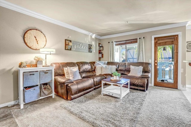 living room featuring ornamental molding