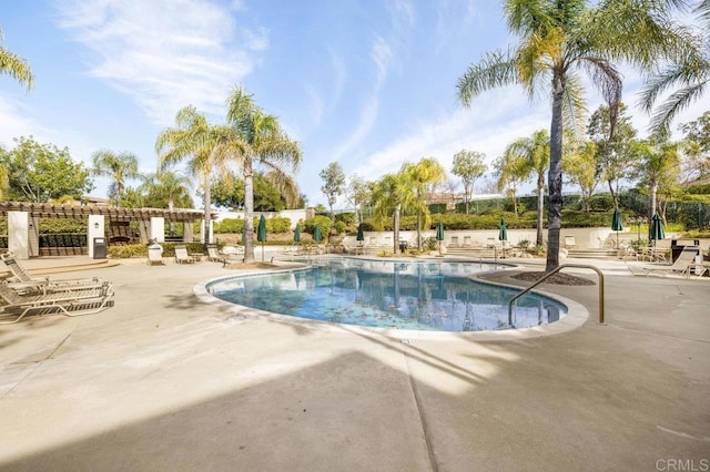 view of swimming pool featuring a patio