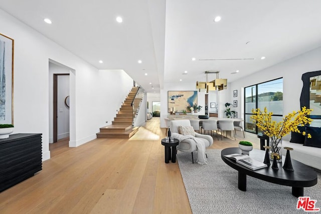 living room featuring light wood-type flooring