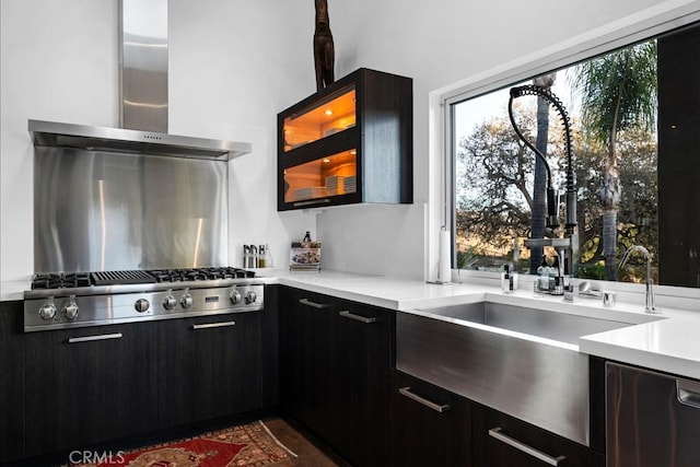 kitchen featuring appliances with stainless steel finishes and wall chimney range hood