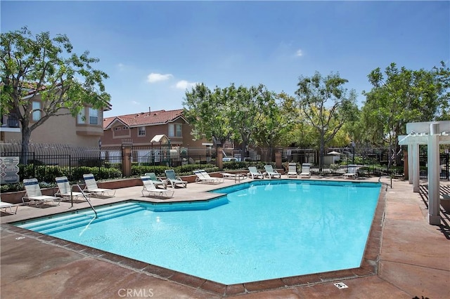 view of swimming pool with a patio area