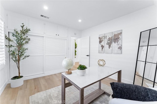 home office featuring light wood-type flooring