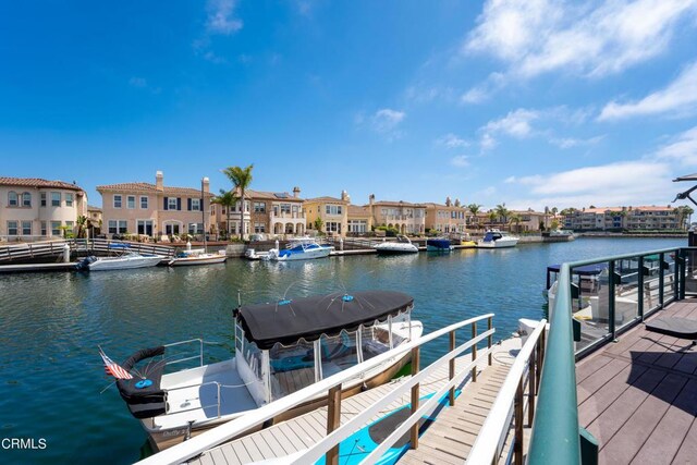 view of dock with a water view