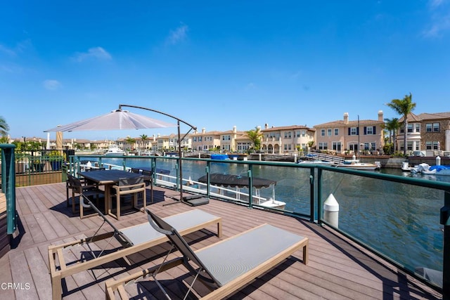 dock area with a water view