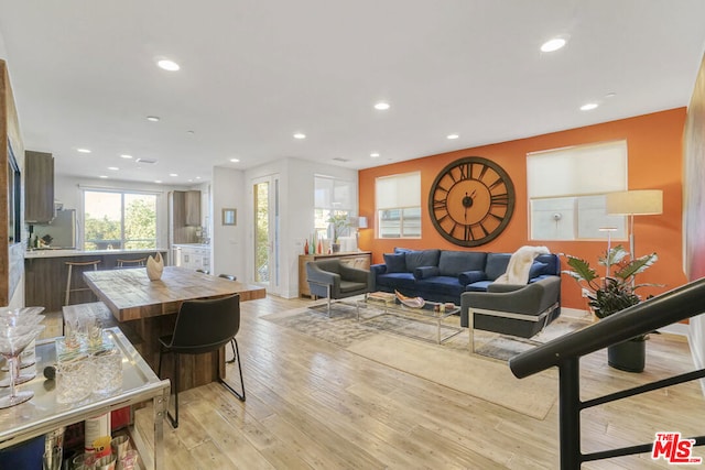 living room with light wood-type flooring