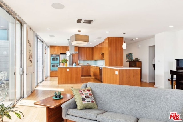 living room with light hardwood / wood-style floors