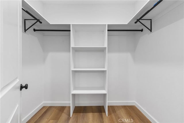 walk in closet with hardwood / wood-style floors