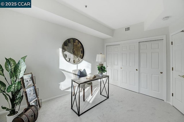 view of carpeted home office