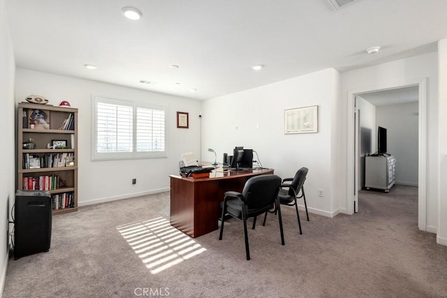 office with carpet, baseboards, and recessed lighting