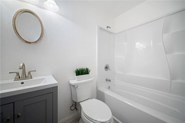 full bathroom with shower / tub combination, toilet, and vanity