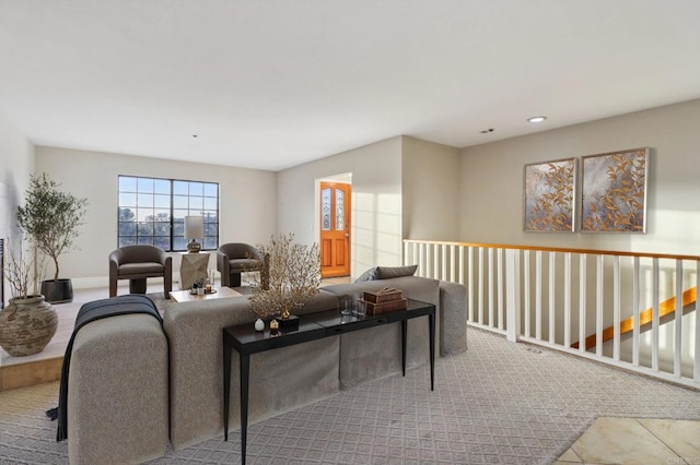 living room featuring light tile patterned floors