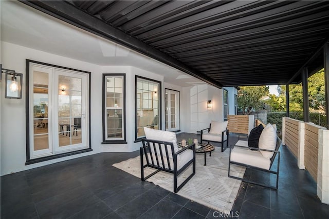 view of patio with an outdoor hangout area and french doors