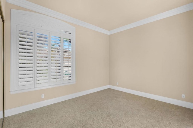 carpeted spare room featuring ornamental molding