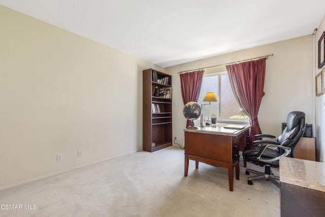 home office featuring light carpet