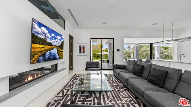 living room featuring sink