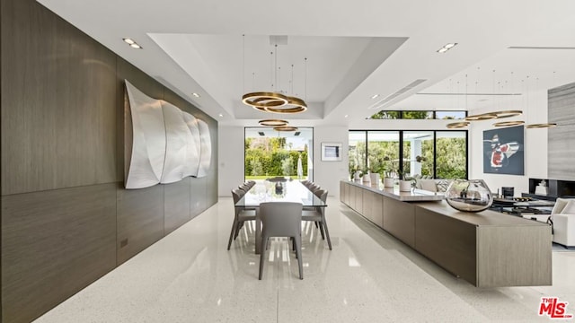 dining room featuring a tray ceiling