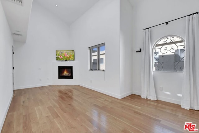 entryway featuring a high ceiling and light hardwood / wood-style floors